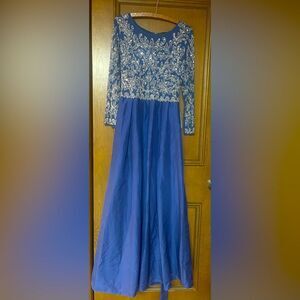 Nordstrom Blue and Silver Bishop Sleeve Gown